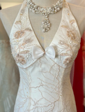 Elegant Mermaid Halter Neck Fitted Layered Tulle Floor-Length Wedding Dress HZ1022