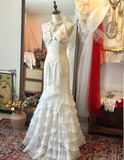 Elegant Mermaid Halter Neck Fitted Layered Tulle Floor-Length Wedding Dress HZ1022