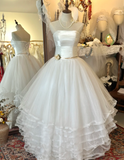 Princess Alice White Strapless Layered Tulle Puffy Floor-Length Wedding Dress HZ1022