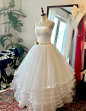 Princess Alice White Strapless Layered Tulle Puffy Floor-Length Wedding Dress HZ1022