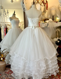 Princess Alice White Strapless Layered Tulle Puffy Floor-Length Wedding Dress HZ1022