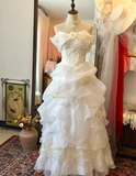 Romantic and gentle one-shoulder 3D flower tulle floor-length wedding dress HZ1022
