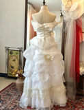 Romantic and gentle one-shoulder 3D flower tulle floor-length wedding dress HZ1022