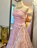 Vintage Purple Strapless Floral Ruffles Floor-Length Wedding Dress HZ1022