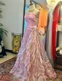 Vintage Purple Strapless Floral Ruffles Floor-Length Wedding Dress HZ1022
