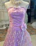 Vintage Purple Strapless Floral Ruffles Floor-Length Wedding Dress HZ1022