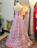 Vintage Purple Strapless Floral Ruffles Floor-Length Wedding Dress HZ1022