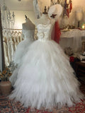 Elegant White Sweetheart Neck Layered Tulle Cake Princess Floor-Length Wedding Dress HZ1022