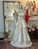 Elegant White Strapless Satin Beaded Princess Cake Floor-Length Wedding Dress HZ1022
