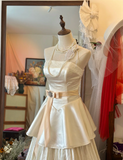 Elegant White Strapless Satin Beaded Princess Cake Floor-Length Wedding Dress HZ1022