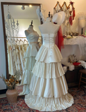 Elegant White Strapless Satin Beaded Princess Cake Floor-Length Wedding Dress HZ1022