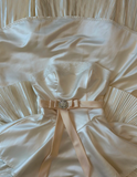 Elegant White Strapless Satin Beaded Princess Cake Floor-Length Wedding Dress HZ1022