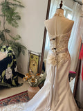 Vintage Thick Satin Embroidered Mermaid Sweetheart Neckline Wedding Dress HZ1022