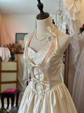 Special pink halter neck vintage satin and lace floor-length wedding dress HZ1022