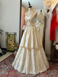 Special pink halter neck vintage satin and lace floor-length wedding dress HZ1022
