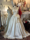 French Retro Shoulder Bow Beaded Thick Satin Wedding Dress HZ1022