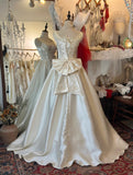 French Retro Shoulder Bow Beaded Thick Satin Wedding Dress HZ1022