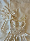 French Retro Shoulder Bow Beaded Thick Satin Wedding Dress HZ1022