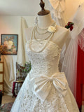 Princess Strapless Thick Satin Bowknot Hollow Design Back Tie Floor Length Wedding Dress HZ1022
