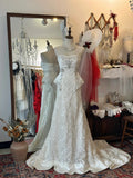 Vintage Heavy Beaded Large Lace Tube Top Wedding Dress with Train HZ1022