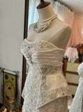 Vintage Heavy Beaded Large Lace Tube Top Wedding Dress with Train HZ1022