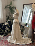 Vintage Heavy Beaded Large Lace Tube Top Wedding Dress with Train HZ1022