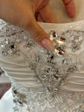 Vintage Heavy Beaded Large Lace Tube Top Wedding Dress with Train HZ1022