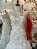 Elegant Slim Fit Tie Sweetheart Neck Lace Multi-layer Tulle Splicing Mermaid Trailing Wedding Dress HZ1022