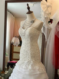 Elegant Slim Fit Tie Sweetheart Neck Lace Multi-layer Tulle Splicing Mermaid Trailing Wedding Dress HZ1022