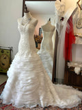 Elegant Slim Fit Tie Sweetheart Neck Lace Multi-layer Tulle Splicing Mermaid Trailing Wedding Dress HZ1022