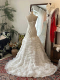 Elegant Slim Fit Tie Sweetheart Neck Lace Multi-layer Tulle Splicing Mermaid Trailing Wedding Dress HZ1022