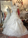 Retro Elegant Heavy Beaded Lace Tulle Splicing Shoulder-Wrap Trailing Wedding Dress HZ1022