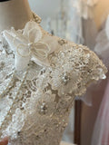 Retro Elegant Heavy Beaded Lace Tulle Splicing Shoulder-Wrap Trailing Wedding Dress HZ1022