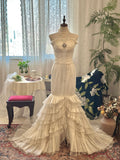 Retro Elegant Strapless Layered Tulle Mermaid Train Wedding Dress HZ1022
