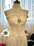 Retro Elegant Strapless Layered Tulle Mermaid Train Wedding Dress HZ1022