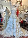 Light beige tube top cake layered trailing wedding dress HZ1022