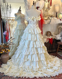 Light beige tube top cake layered trailing wedding dress HZ1022