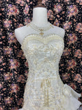 Vintage Ivory Sweetheart Neck Chiffon Lace Trim Wedding Dress HZ1022