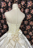 Vintage Ivory Halter Neck Satin Hollow Lace Wedding Dress HZ1022