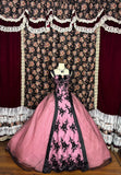 Retro black and pink contrast backless bow A-line puffy princess wedding dress HZ1022