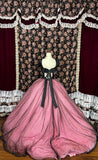 Retro black and pink contrast backless bow A-line puffy princess wedding dress HZ1022