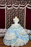 Princess sweet light blue cake skirt print layered trailing wedding dress HZ1022