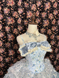 Princess sweet light blue cake skirt print layered trailing wedding dress HZ1022