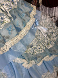 Princess sweet light blue cake skirt print layered trailing wedding dress HZ1022