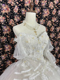Flowing One Shoulder Fairy Sleeve Fishbone Mesh A-Line Floor-Length Wedding Dress HZ1022