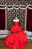 Retro bright red tube top 3D rose fluffy wedding dress HZ1022