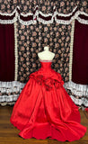 Retro bright red tube top 3D rose fluffy wedding dress HZ1022