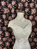 Vintage satin patchwork tulle embroidery and beading one-shoulder mermaid wedding dress HZ1022
