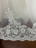 Vintage satin patchwork tulle embroidery and beading one-shoulder mermaid wedding dress HZ1022