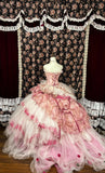 Fairy Pink Tube Top 3D Flower Puff Princess Wedding Dress HZ1022